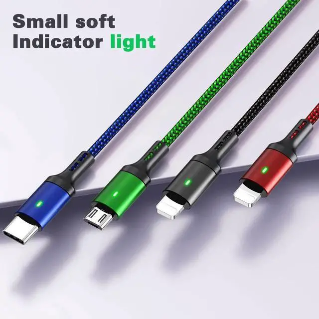 Alt view image 3 of 7 - Multi Charging Cable 4A [5Ft/ 2Pack] 4 in 1 Charger Cable Braided Multiple USB Cable Universal Phone Charging Cord with Type C Micro USB IP Port for iPhone16/15/14/13 Series/Cell Phones and More