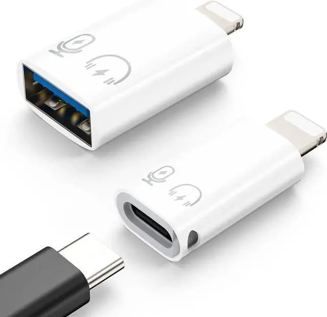 Main image of JAENFONG USB C Female to Lightning Male Adapter Lightning Male to USB-A Female OTG Adapter Connector for iPhone 14/13/12/11 Pro Max/iPad/iPod/AirPods Support 10W Fast Charging/Data Transfer/Audio