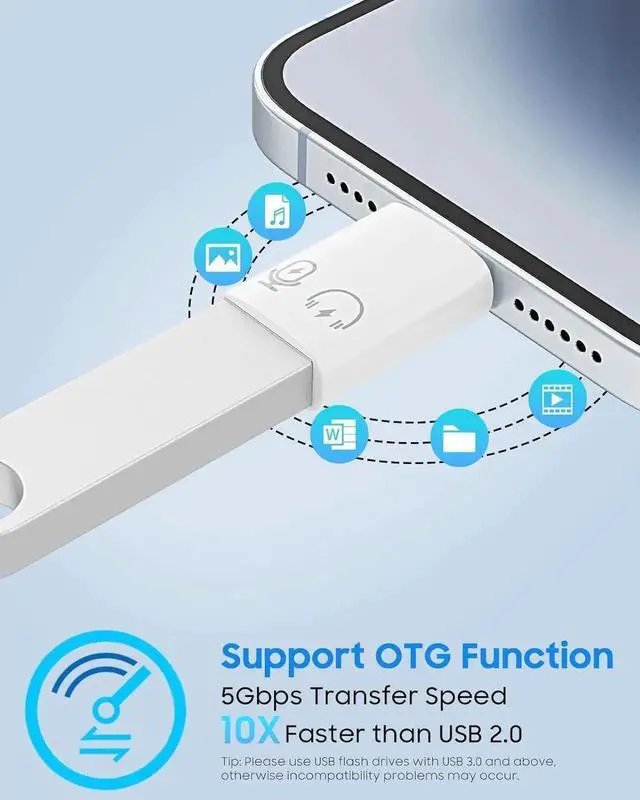 Alt view image 4 of 7 - JAENFONG USB C Female to Lightning Male Adapter Lightning Male to USB-A Female OTG Adapter Connector for iPhone 14/13/12/11 Pro Max/iPad/iPod/AirPods Support 10W Fast Charging/Data Transfer/Audio