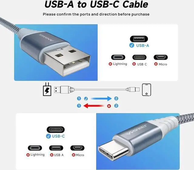 Alt view image 6 of 7 - USB C Cable 4pack 10ft 3.1A Fast Charging Cable USB Type C Charger Cord Nylon Braided Compatible with Galaxy A10e A20 A50 A51 A71 S10 S9 S8 Plus S10E Note 20 10 9 8 Moto G7 G8