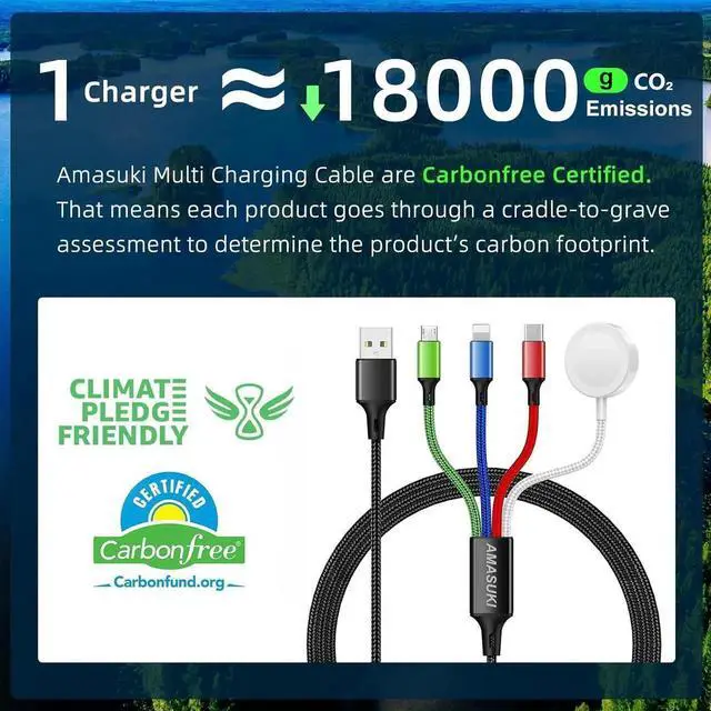 Alt view image 6 of 7 - Upgraded Travel Essentials for Watch Charger 4 in 1 Multi Charging Cable iWatch Charger Camping Essentials USB C/L/Micro Compatible with iWatch Series 10-1/SE/iPhone 16 15/Galaxy Android-4FT