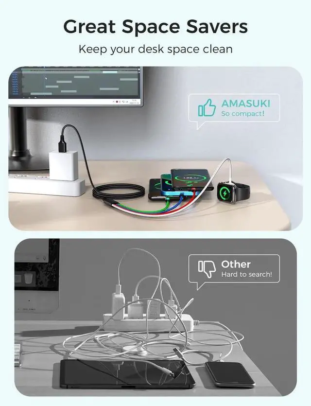 Alt view image 2 of 7 - Upgraded Travel Essentials for Watch Charger 4 in 1 Multi Charging Cable iWatch Charger Camping Essentials USB C/L/Micro Compatible with iWatch Series 10-1/SE/iPhone 16 15/Galaxy Android-4FT
