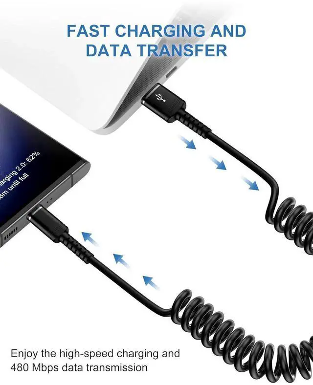 Alt view image 3 of 7 - USB C Coiled Cable Fast Charging for iPhone 16e/16Pro Max/16/15 Pro Max/15Pro/15 4FT Coiled USB A to Type C Charge Cord for Car Retractable Android Auto USB Type C Charging Cable for Pixel