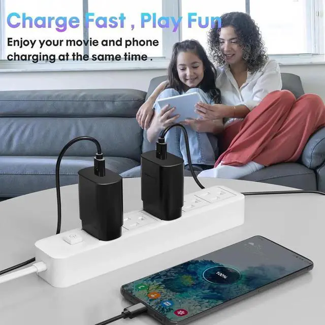 Alt view image 3 of 7 - 2-Pack Fast Type C Charger 25W Type C Charger Fast Charging Block with USB C Cable Compatible with S24U/S23/S22/S21/S20/i Phone 16/15 (Black)