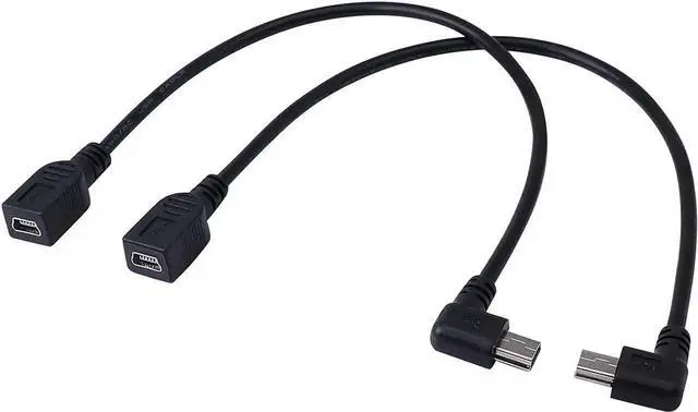 Alt view image 3 of 5 - JAENFONG 9Inch Mini USB Cable Combo Mini USB Female to Right Angle & Left Angle Male Data Sync and Charge Extension Cable (Black)(2-Pack) RL