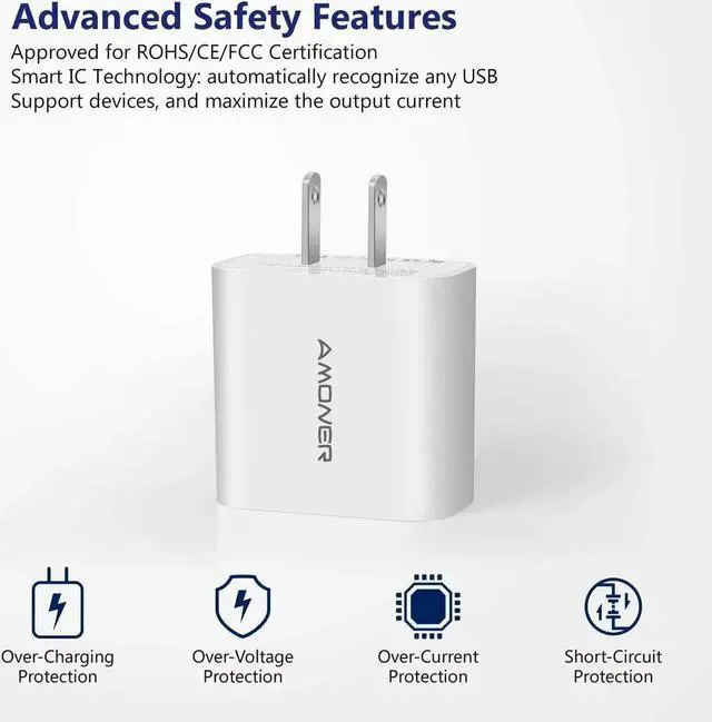 Alt view image 4 of 7 - USB Wall Charger 2Pack 15W 3-Port USB Charger Block iPhone Cube Charging Blocks for iPhone 14/13/12/11/X/XR/X/8/7/6 Galaxy Android Phones and More