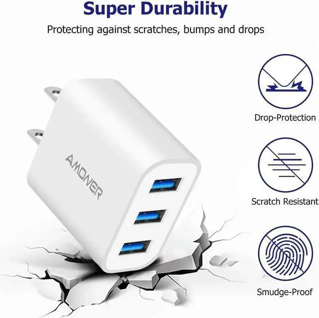 Alt view image 3 of 7 - USB Wall Charger 2Pack 15W 3-Port USB Charger Block iPhone Cube Charging Blocks for iPhone 14/13/12/11/X/XR/X/8/7/6 Galaxy Android Phones and More