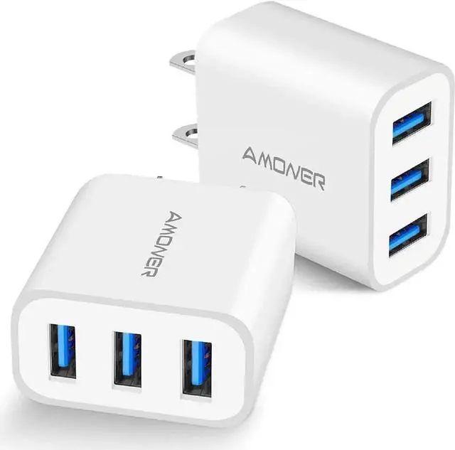 Main image of USB Wall Charger 2Pack 15W 3-Port USB Charger Block iPhone Cube Charging Blocks for iPhone 14/13/12/11/X/XR/X/8/7/6 Galaxy Android Phones and More