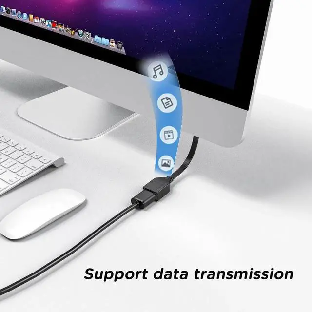 Alt view image 6 of 7 - JAENFONG 2 Pack 90 Degree USB2.0 Extension Cable Flat Short 4inch 10CM Downangle Right Angle USB A Male to Female Cable Dual USB Charging Port Black
