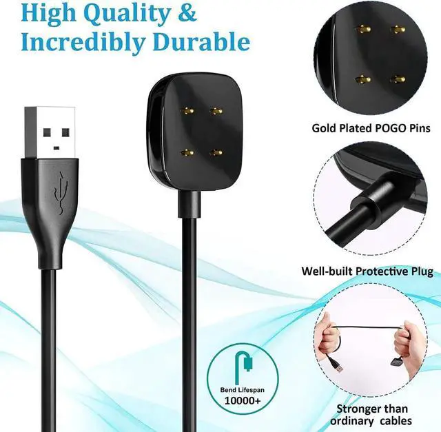 Alt view image 2 of 7 - Compatible with Fitbit Sense & Fitbit Versa 3 Charger Replacement USB Charging Cable Dock Stand for Sense 2/Sense/Versa 4/Versa 3 Smartwatch 2 Pack 3.3Ft Durable Portable Charger Dock Cord