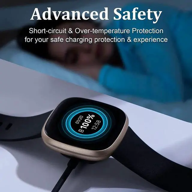 Alt view image 3 of 7 - Compatible with Fitbit Sense & Fitbit Versa 3 Charger Replacement USB Charging Cable Dock Stand for Sense 2/Sense/Versa 4/Versa 3 Smartwatch 2 Pack 3.3Ft Durable Portable Charger Dock Cord