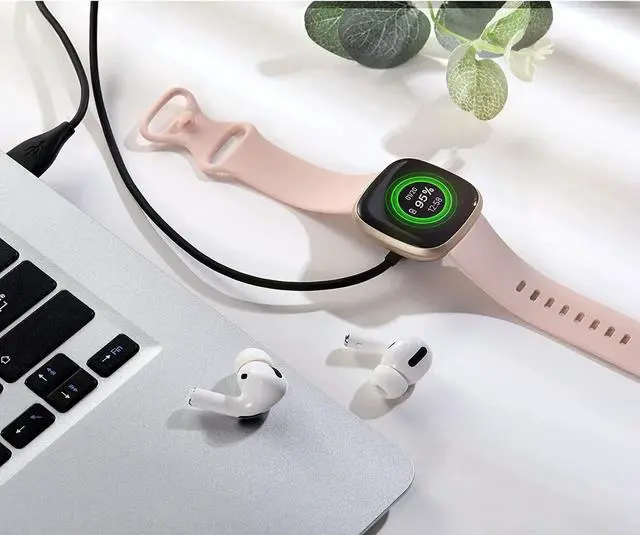 Alt view image 5 of 7 - Compatible with Fitbit Sense & Fitbit Versa 3 Charger Replacement USB Charging Cable Dock Stand for Sense 2/Sense/Versa 4/Versa 3 Smartwatch 2 Pack 3.3Ft Durable Portable Charger Dock Cord