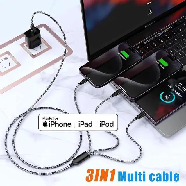 Alt view image 7 of 7 - Multi Charging Cable 4ft 2Pack 3in1 Charger Cord Multiple iPhone Charger Lightning Wire Nylon Braided MFi Certified Universal for USB Type c Micro Phone