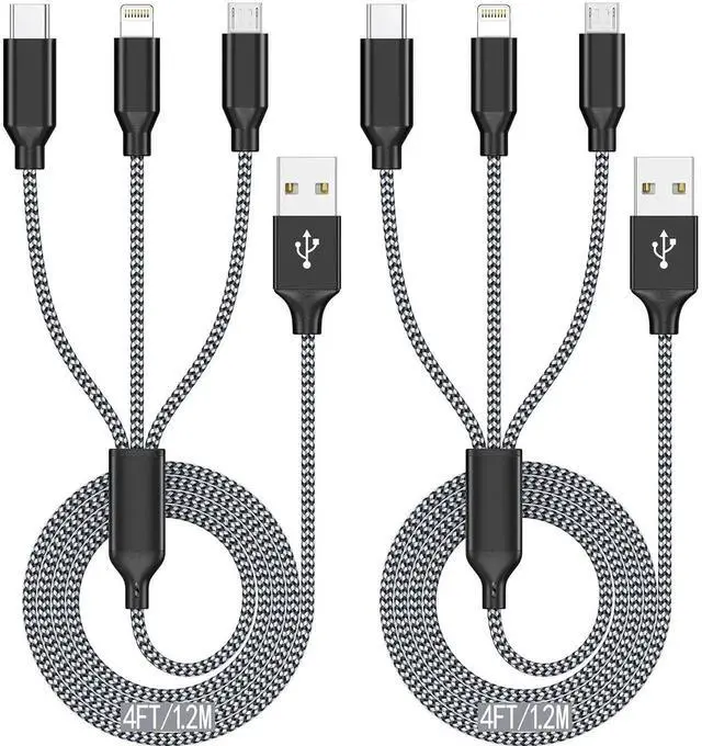 Alt view image 5 of 7 - Multi Charging Cable 4ft 2Pack 3in1 Charger Cord Multiple iPhone Charger Lightning Wire Nylon Braided MFi Certified Universal for USB Type c Micro Phone