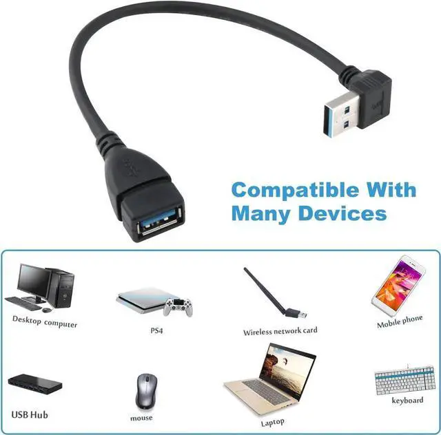 Alt view image 3 of 7 - JAENFONG USB 3.0 Extension Cable - Up & Down Angle - Male to Female - Pack of 2 (Black-Up Down Angle)