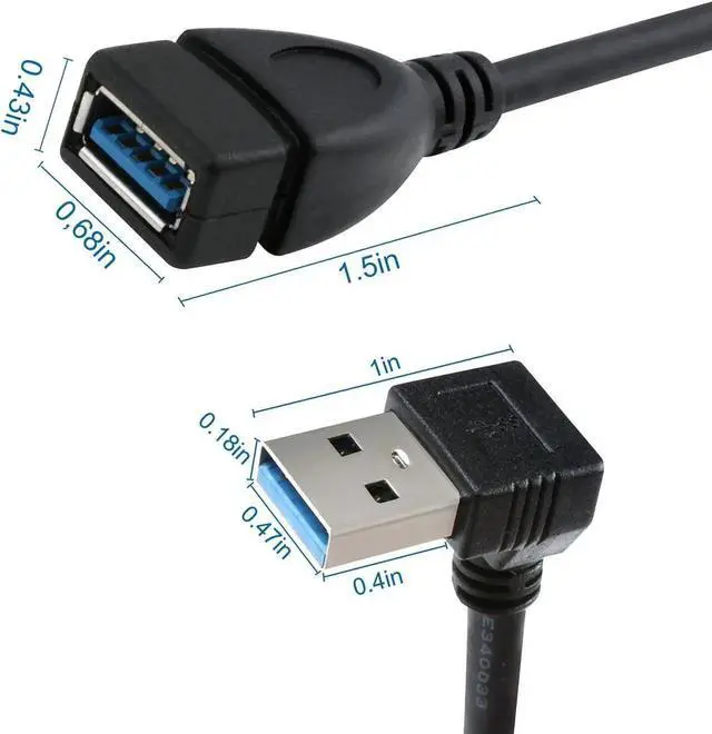 Alt view image 4 of 7 - JAENFONG USB 3.0 Extension Cable - Up & Down Angle - Male to Female - Pack of 2 (Black-Up Down Angle)