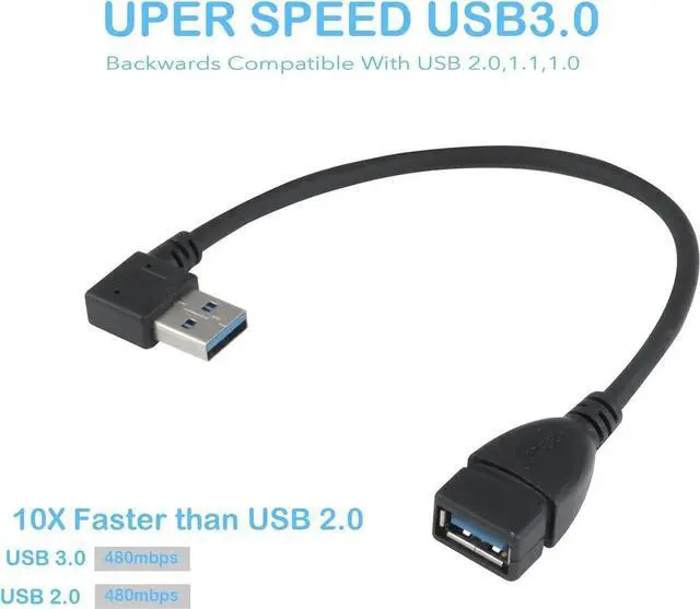 Alt view image 7 of 7 - JAENFONG USB 3.0 Extension Cable - A Left & Right Angle - Male to Female - Pack of 2 (Black-Up Down Angle)