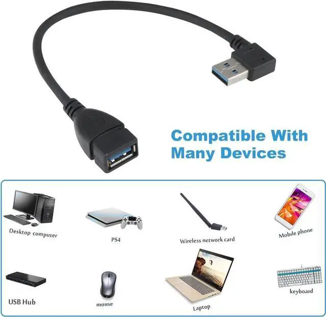 Alt view image 2 of 7 - JAENFONG USB 3.0 Extension Cable - A Left & Right Angle - Male to Female - Pack of 2 (Black-Up Down Angle)