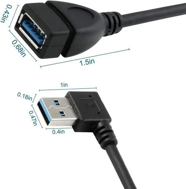 Alt view image 5 of 7 - JAENFONG USB 3.0 Extension Cable - A Left & Right Angle - Male to Female - Pack of 2 (Black-Up Down Angle)