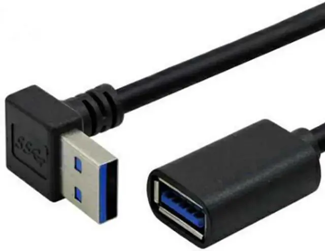 Alt view image 3 of 7 - JAENFONG 90 Degree USB 3.0 Extension Cable Black USB 3.0 Male to Female Extender Cord 30cm (Down Angle)