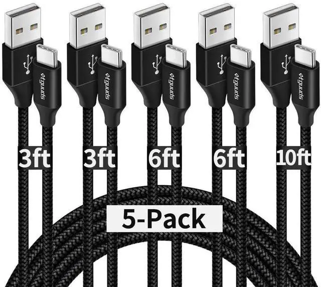 Main image of USB A to USB C Cable 5-Pack (3/3/6/6/10 ft) Fast Charging Type C Charger Cord for iPhone 16 15 Pro/Pro Max/Plus for Galaxy S24 S23 S22 S21 S20 S10 A55 A54 Flip Pixel Moto G Black