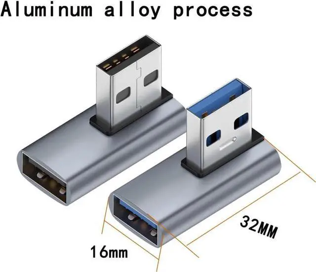 Alt view image 3 of 5 - JAENFONG 2-Pack Super Speed USB 3.0 Vertical Left Angle and Right Angle Adapter USB 3.0 Male to Female 90 Degrees dapter Coupler USB Cable Extender Connector
