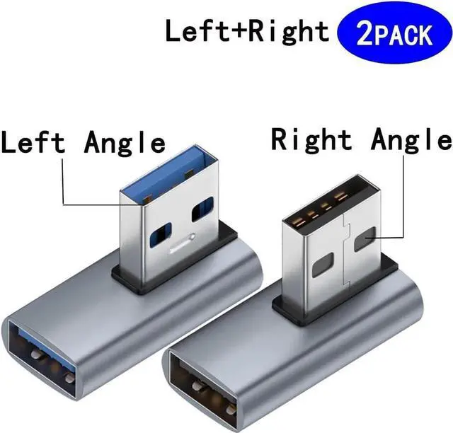 Alt view image 2 of 5 - JAENFONG 2-Pack Super Speed USB 3.0 Vertical Left Angle and Right Angle Adapter USB 3.0 Male to Female 90 Degrees dapter Coupler USB Cable Extender Connector