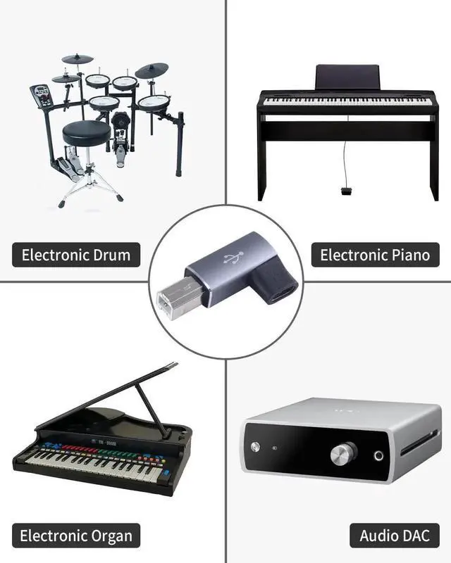 Alt view image 2 of 7 - JAENFONG USB C Female to USB B Male 90 Degree Adapter Type C Female to Type B 90 Degree Adapter Suitable for Printer Electric Piano Laptops etc (2pack Grey)