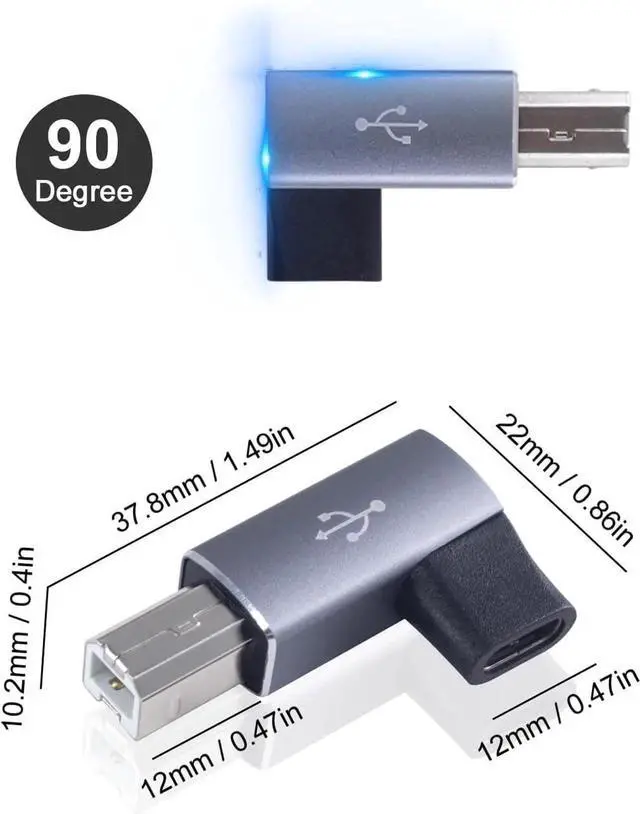 Alt view image 4 of 7 - JAENFONG USB C Female to USB B Male 90 Degree Adapter Type C Female to Type B 90 Degree Adapter Suitable for Printer Electric Piano Laptops etc (2pack Grey)