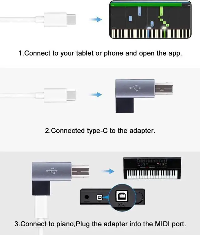 Alt view image 3 of 7 - JAENFONG USB C Female to USB B Male 90 Degree Adapter Type C Female to Type B 90 Degree Adapter Suitable for Printer Electric Piano Laptops etc (2pack Grey)