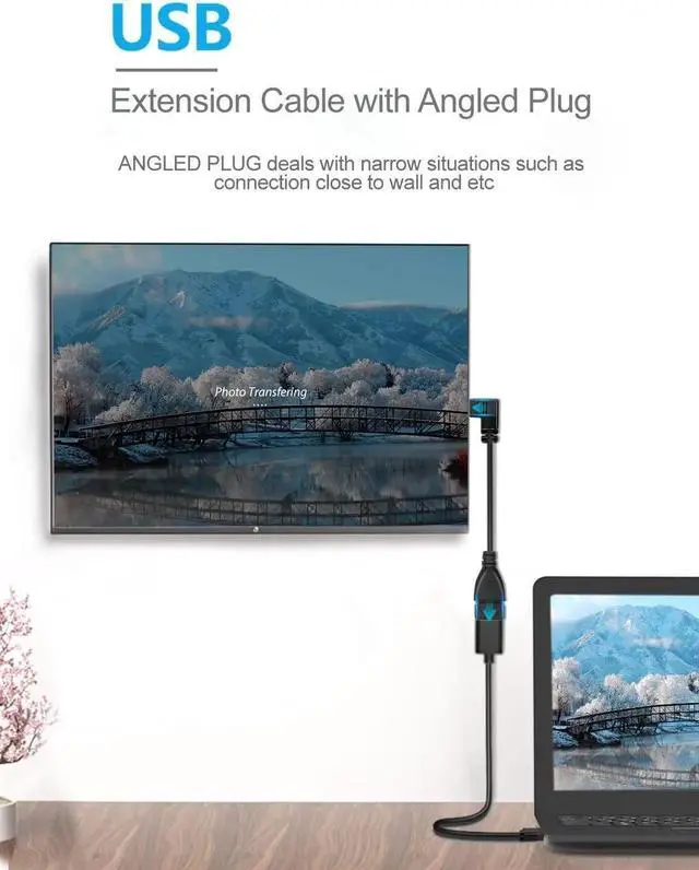 Alt view image 5 of 7 - JAENFONG 2 Pack SuperSpeed USB 3.0 Angle Male to Female Extension Cable 6 Inch Convertor Adapter Extender Cord Up Angle and Down Angle one Each