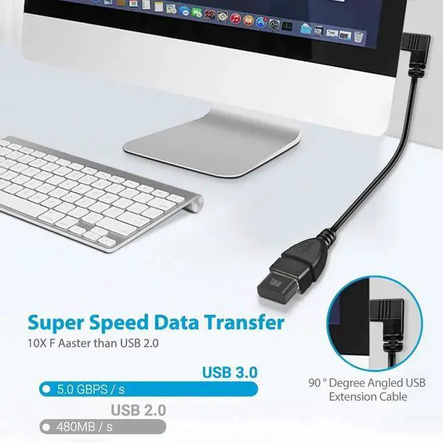 Alt view image 3 of 7 - JAENFONG 2 Pack SuperSpeed USB 3.0 Angle Male to Female Extension Cable 6 Inch Convertor Adapter Extender Cord Up Angle and Down Angle one Each