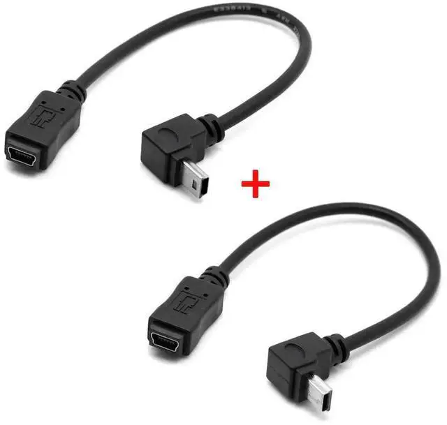 Alt view image 5 of 6 - JAENFONG 2pcs 90 Degree Up & Down Direction Angled Mini USB 5 Pin Male to Female Extension Cable 0.2m
