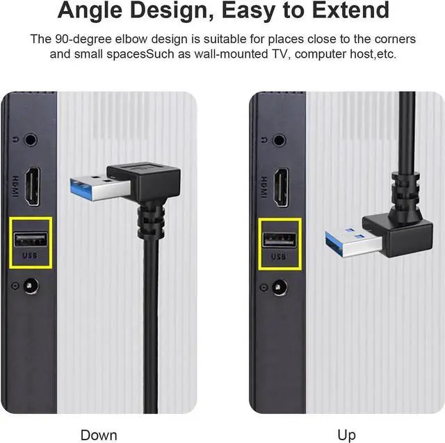 Alt view image 4 of 7 - JAENFONG SuperSpeed USB 3.0 Male to Female Extension Data Cable Up and Down Angle 2PCS for PC Laptop etc..(20CM 8IN)