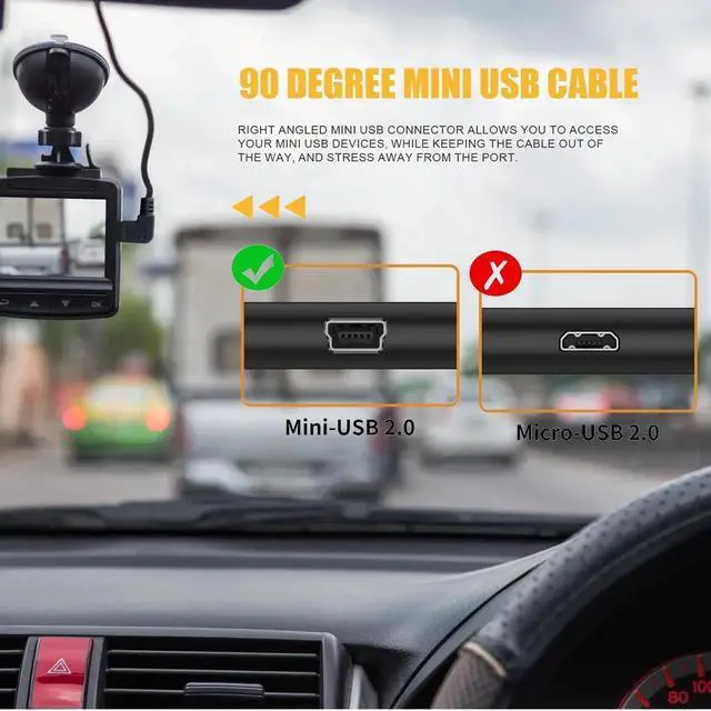 Alt view image 6 of 7 - Mini USB Cable Mini USB Cable 90 Degree USB 2.0 A to Mini B USB Cable Right Angle USB 2.0 A-Male to Mini-B Adapter Cord Power Charger Wire for GPS Car Dash Cam Dashcam DVR Backup Camera Camcorder-3pcs