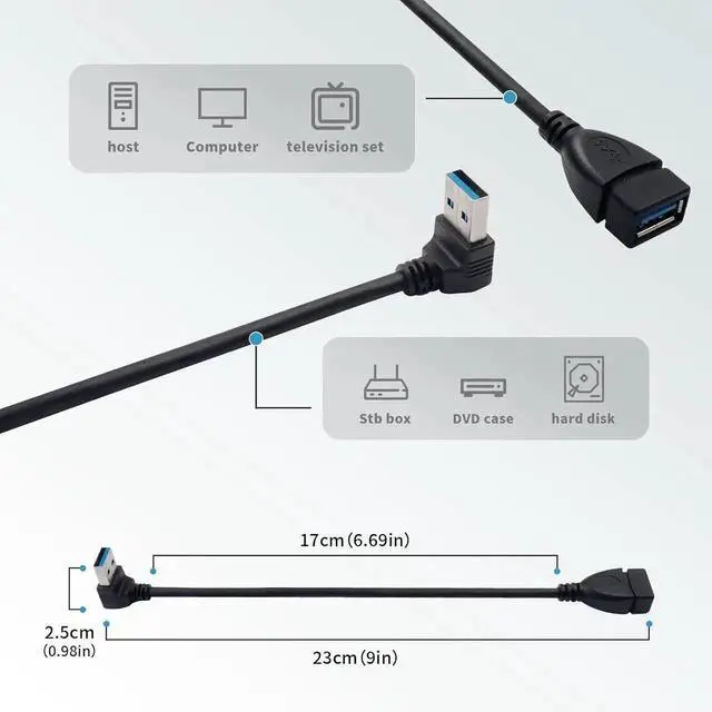Alt view image 6 of 6 - JAENFONG Antrader USB 3.0 Right Angle 90 Degree UP & Down Extension Cable Male to Female Converter Data Adapter Cord 2 Pairs