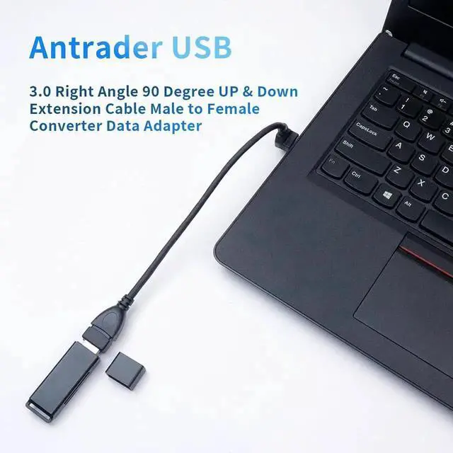 Alt view image 4 of 6 - JAENFONG Antrader USB 3.0 Right Angle 90 Degree UP & Down Extension Cable Male to Female Converter Data Adapter Cord 2 Pairs