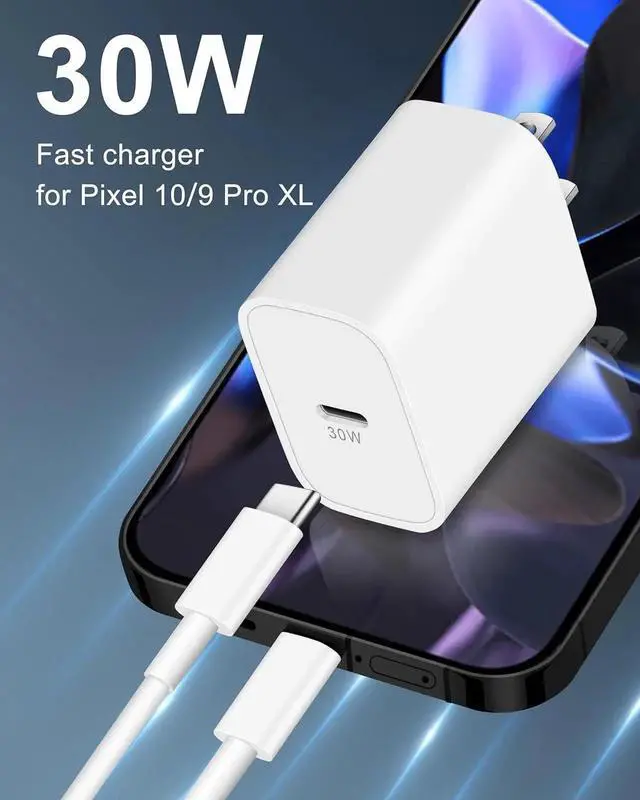 Alt view image 2 of 7 - 30W USB C Fast Charger for Google Pixel 10/10 Pro XL/10 Pro Fold/9/9 Pro XL/8/8a/8 Pro/7/7a/6/5/4/3 XL 30 Watt Type C Super Fast Wall Charger Block with 6FT Charging Cable