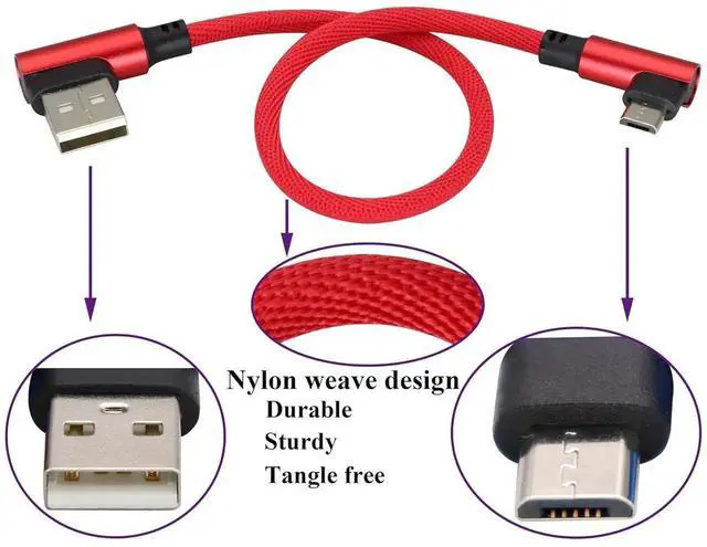 Alt view image 4 of 7 - JAENFONG (23cm/9inch 90 Degree Micro USB Cable Right Angle USB 2.0 A Male to Micro Male Fast Sync & Charging Cable for Android LG Smartphones & More(Red/3-Pack)