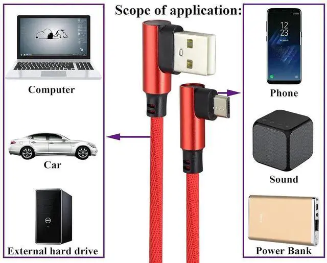 Alt view image 7 of 7 - JAENFONG (23cm/9inch 90 Degree Micro USB Cable Right Angle USB 2.0 A Male to Micro Male Fast Sync & Charging Cable for Android LG Smartphones & More(Red/3-Pack)