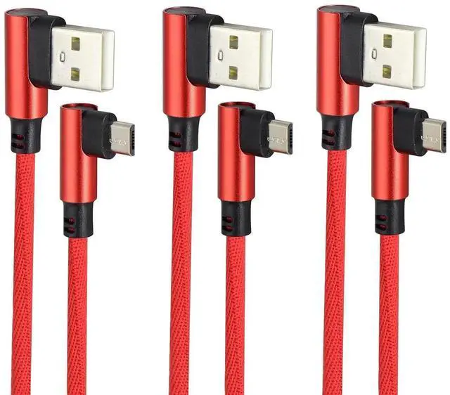 Main image of JAENFONG (23cm/9inch 90 Degree Micro USB Cable Right Angle USB 2.0 A Male to Micro Male Fast Sync & Charging Cable for Android LG Smartphones & More(Red/3-Pack)