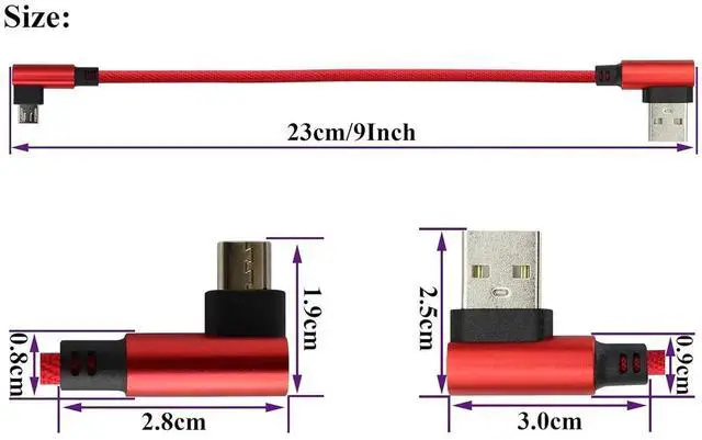 Alt view image 5 of 7 - JAENFONG (23cm/9inch 90 Degree Micro USB Cable Right Angle USB 2.0 A Male to Micro Male Fast Sync & Charging Cable for Android LG Smartphones & More(Red/3-Pack)