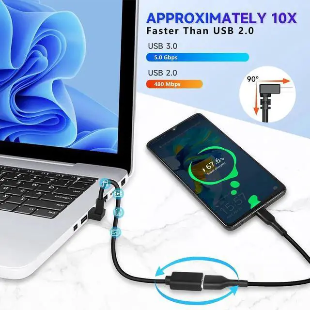 Alt view image 4 of 7 - JAENFONG USB3.0 Extension Cable Up Angle 11.8 inch USB Male to Female Data Cable 90 Degree USB Adapter with Gold Plated Contacts for U-SB Flash Drive Hard Drive(Up Angle 30cm 2pcs Black)