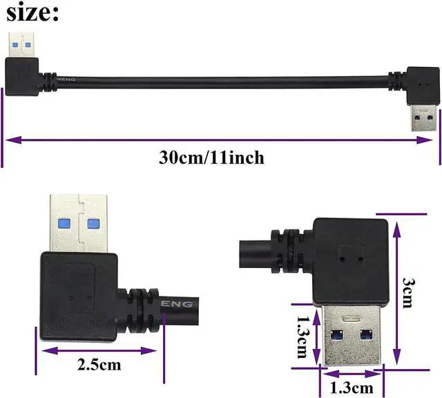 Alt view image 5 of 7 - JAENFONG 90 Degree USB 3.0 A Extension Cable Left & Right Angle USB 3.0 Type A Male to Male Charging and Data Transfer Cable for Hard Drive Printers Cameras Mouse Laptop Cooler(0.3M/1ft-Black)