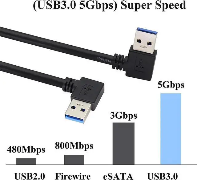 Alt view image 4 of 7 - JAENFONG 90 Degree USB 3.0 A Extension Cable Left & Right Angle USB 3.0 Type A Male to Male Charging and Data Transfer Cable for Hard Drive Printers Cameras Mouse Laptop Cooler(0.3M/1ft-Black)