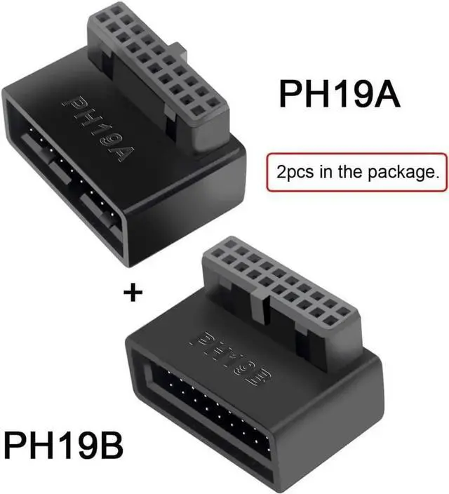 Alt view image 6 of 7 - JAENFONG chenyang 2 Pack USB 3.0 Front Panel Header 19/20Pin Male to Female 90 Degree Angled Mainboard Header Gender Changer Connector Adapter Overmold Type