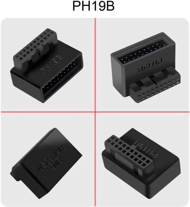 Alt view image 7 of 7 - JAENFONG chenyang 2 Pack USB 3.0 Front Panel Header 19/20Pin Male to Female 90 Degree Angled Mainboard Header Gender Changer Connector Adapter Overmold Type