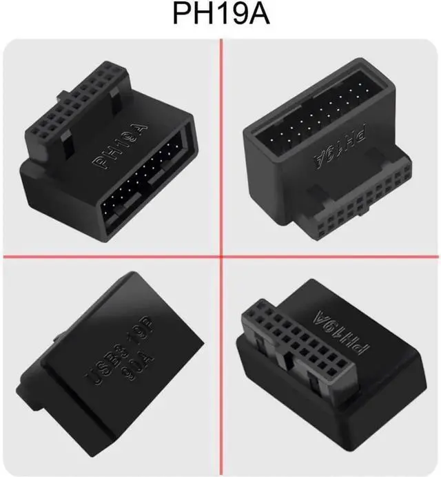 Alt view image 5 of 7 - JAENFONG chenyang 2 Pack USB 3.0 Front Panel Header 19/20Pin Male to Female 90 Degree Angled Mainboard Header Gender Changer Connector Adapter Overmold Type