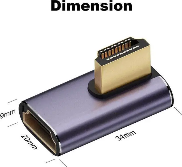 Alt view image 6 of 6 - JAENFONG 8K HDMI 2.1 Right Angle Adapter (2 Pack) Left&Right 90 Degree and 270 Degree HDMI Male to HDMI Female Extender Connector Aluminum Alloy