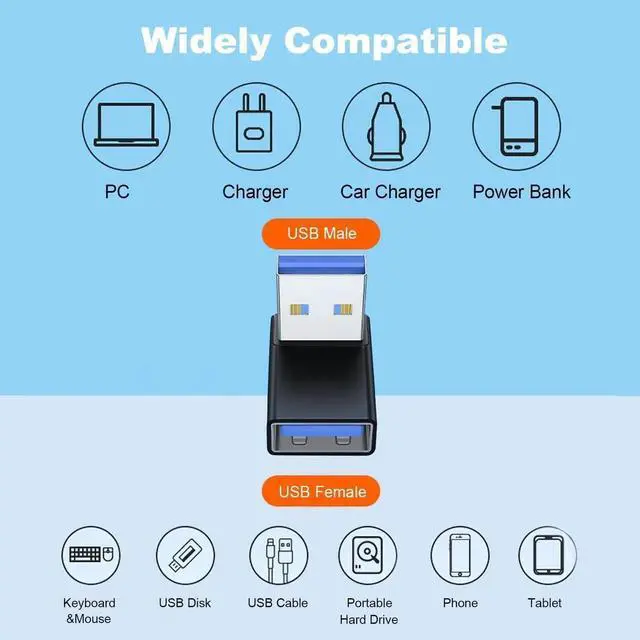 Alt view image 3 of 6 - JAENFONG 90 Degree USB 3.0 Adapter 2 Pack Up and Down Angle USB A Male to Female Converter Extender for PC Laptop USB A Charger Power Bank and More (Black)